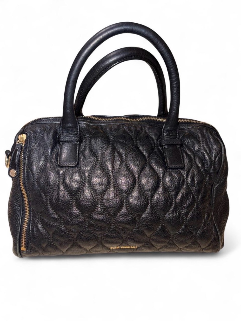 Vera Bradley Marlo Satchel – Black Quilted Pebbled Leather + Gold Hardware
